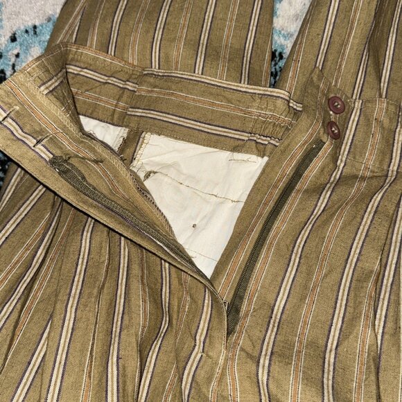 Vintage 80s Gitano Khaki Pleated High Waist Trousers Wide Leg Stripped READ - Picture 8 of 12